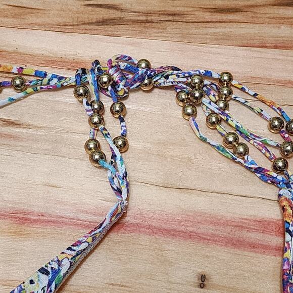 Victorias Secret Swimsuit Bikini Set Paisley Beaded Strappy Back Top L Bottom-S - Picture 11 of 16